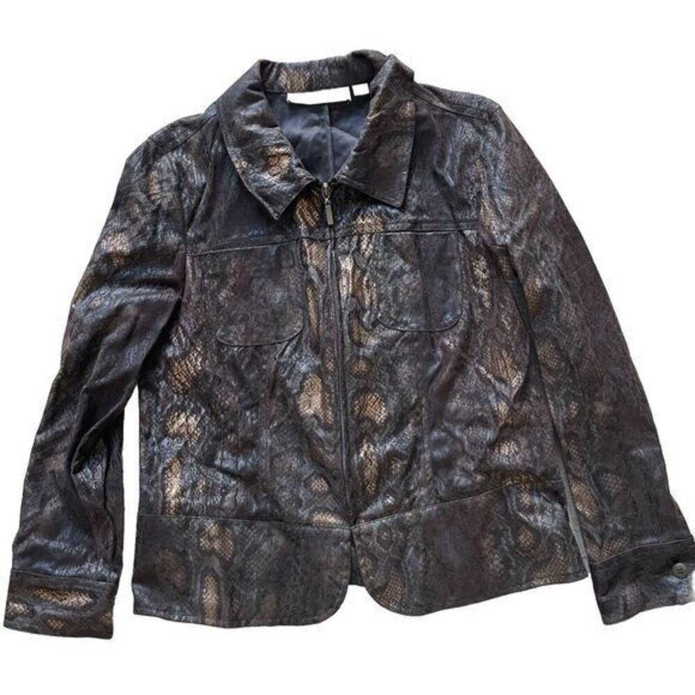 Bamboo Traders Jacket Metallic Snake Print Zip Long Sleeve PS Petite S